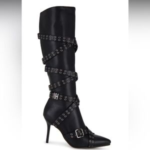 Black Studded Knee-High Women's Boots